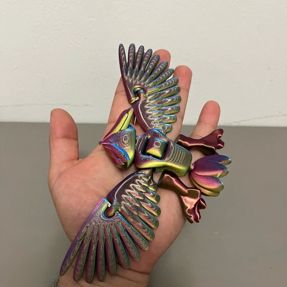 3D printed Flying Owl, multicolor and fully operational. Articulated Owl